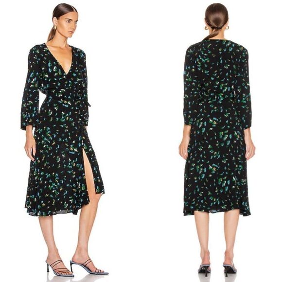Ganni Printed Crepe Wrap Dress Verdant Green - Picture 2 of 4